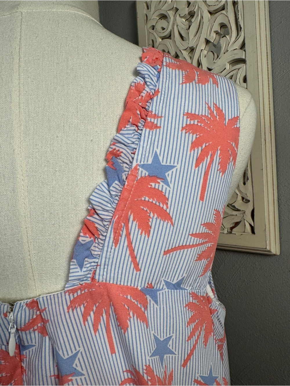 Crown & Ivy Palm Tree Shift Dress Size 12 Tropical July 4 Patriotic pockets - Picture 7 of 9